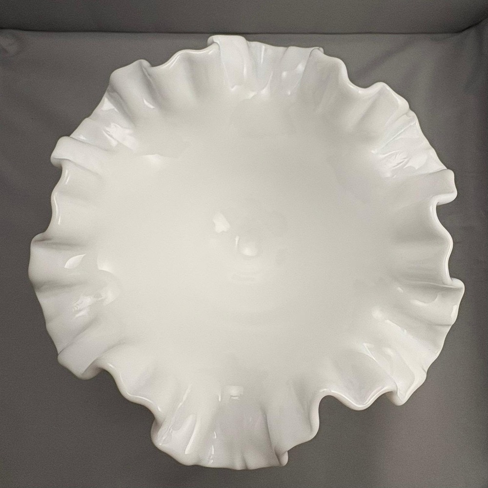 Fenton White Milk Glass Thumbprint Compote Pedestal Bowl Ruffled Edge Vintage 5" - Picture 4 of 8